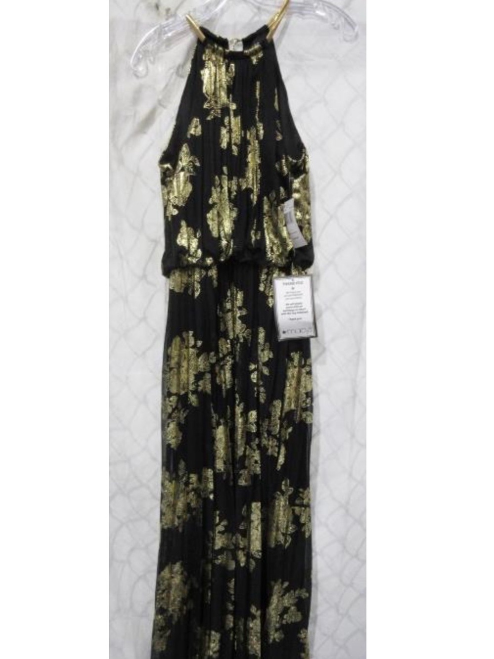 MSK Black Maxi Dress with Gold Floral Foil